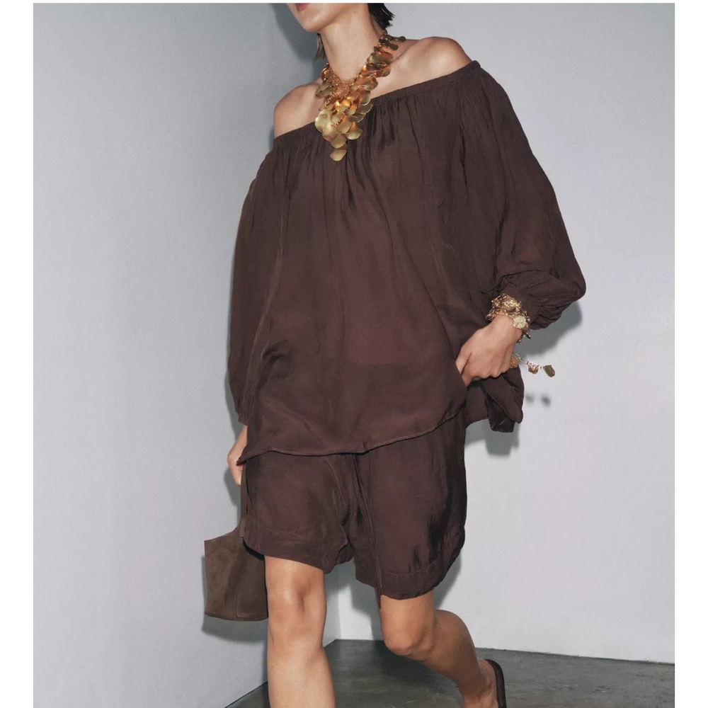 Zara Chocolate Brown Flowy Blouse (top)